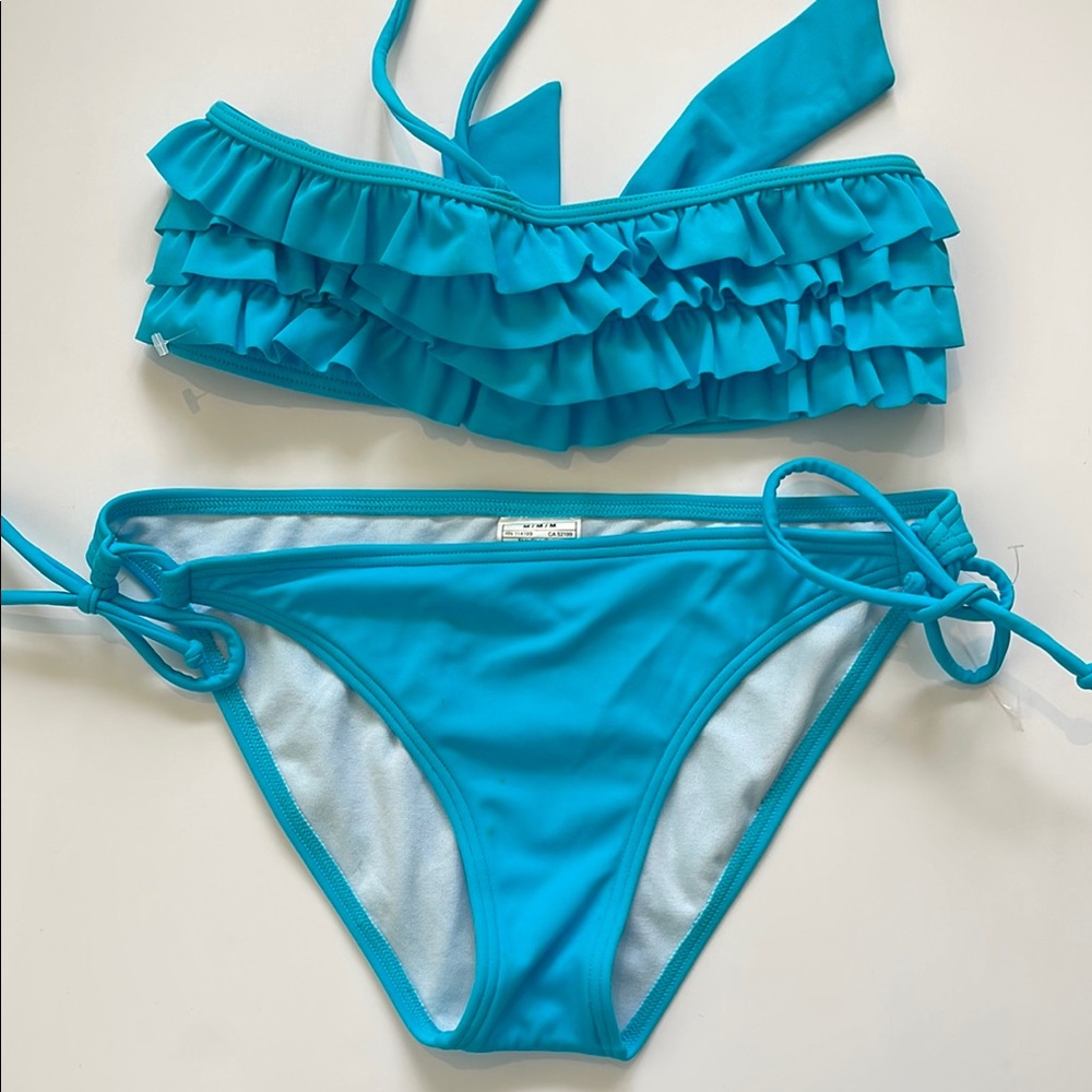 Roxy Turquoise Ruffle Bikini Set Kids Size Medium